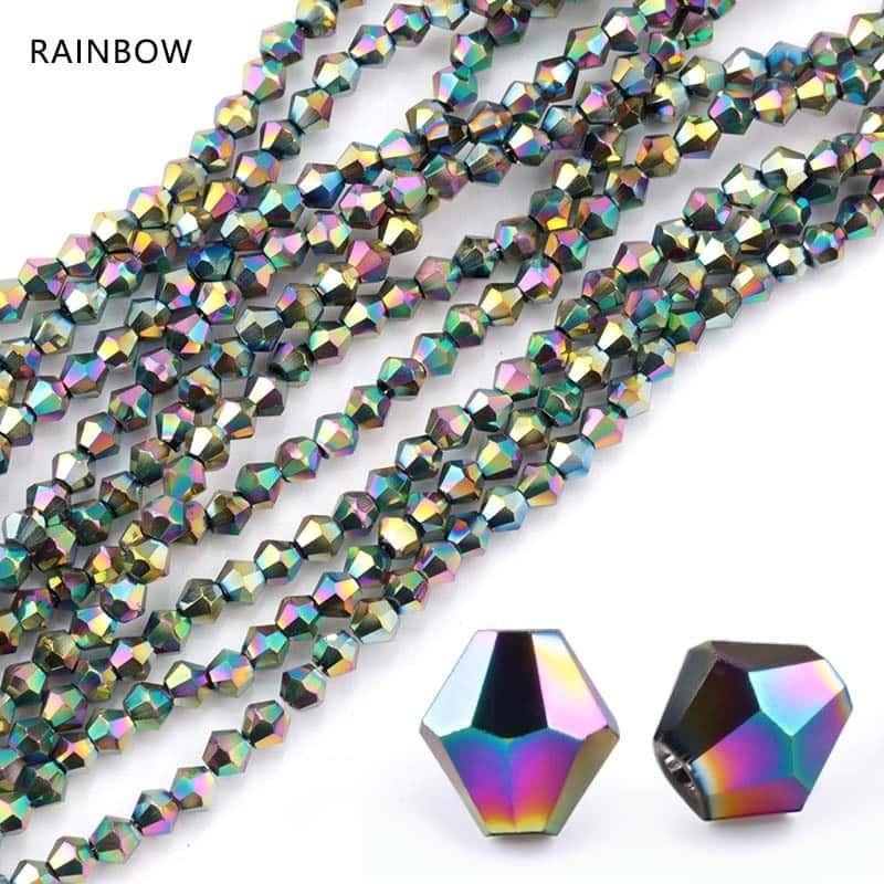 Electroplated Crystal Beads, Double‑Pointed, Rhombus, 4mm, Coated‑Colour, about 80pcs/strand,DIY Jewelry‑Making Accessories