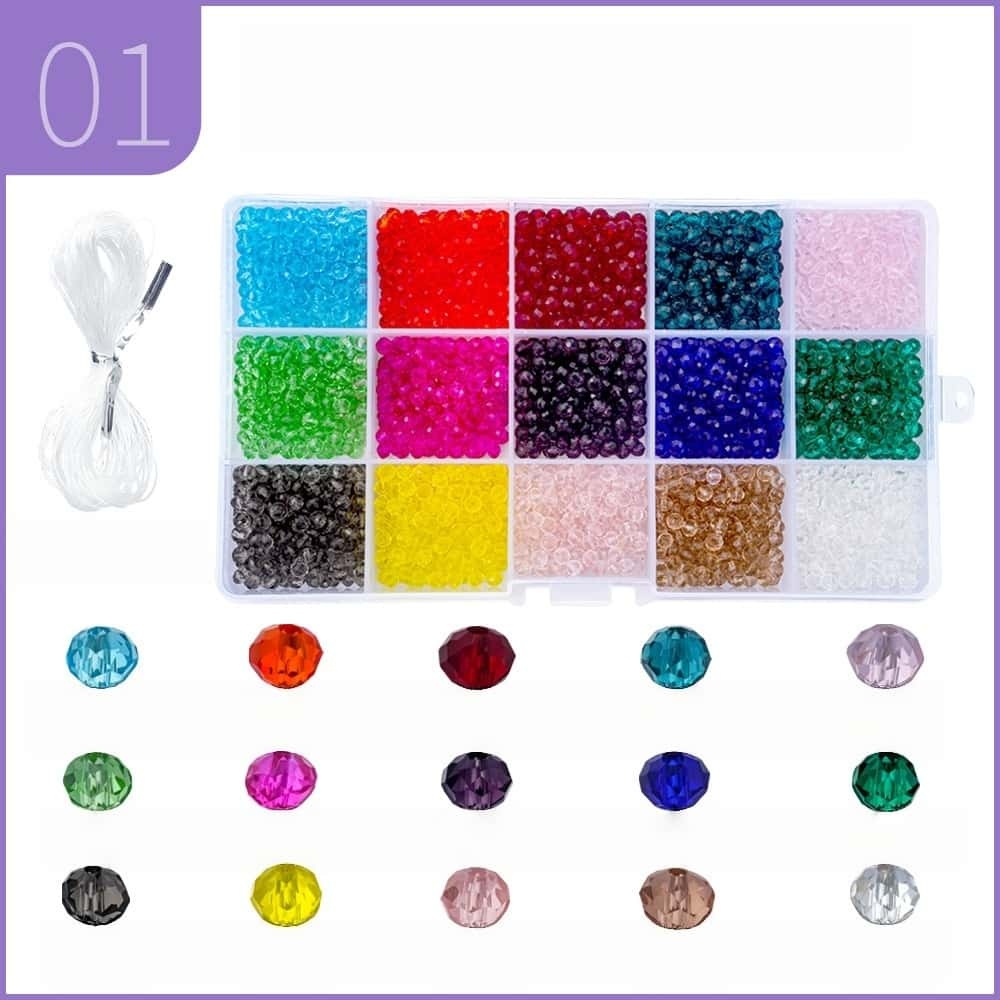 Glass Beads, Flat‑Round & Rhombus, 4mm, 15‑Grid / 24‑Grid Box Set, Bead‑Stringing & DIY Jewelry‑Making Accessories