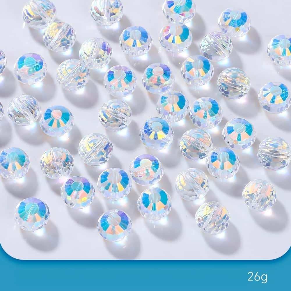 96‑Facet Glass Beads, Horizontal‑Hole, AB‑Iridescent, 8mm, 50pcs/pack, DIY Jewelry‑Making Supplies