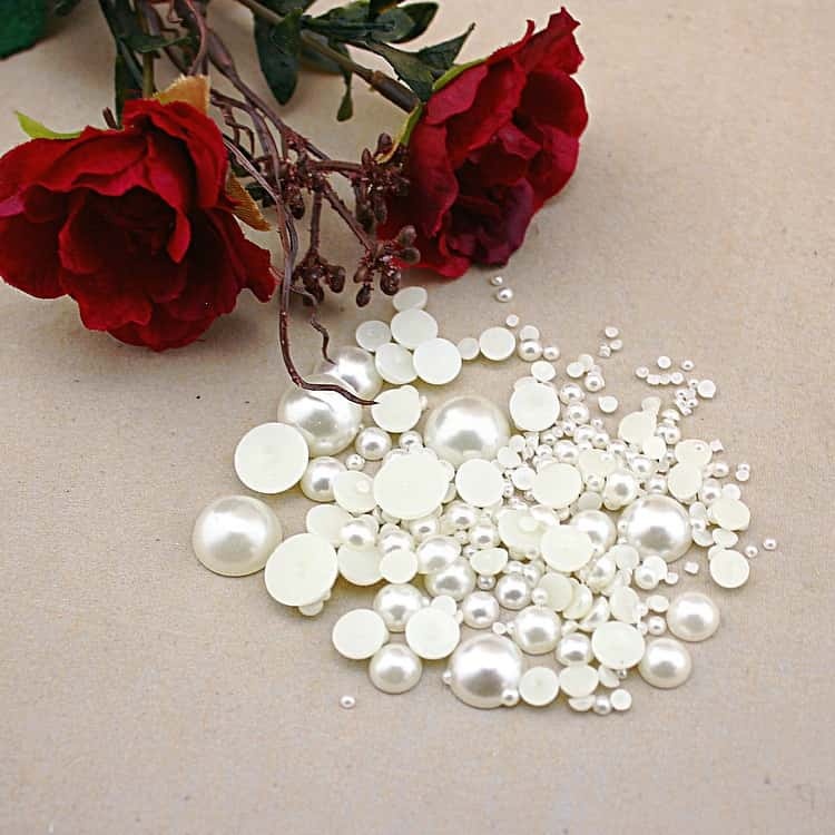 ABS Imitation Pearl Beads, Half Round, Flat Back, Ivory White, 2‑14mm, for Nail Art & DIY Jewelry Accessories
