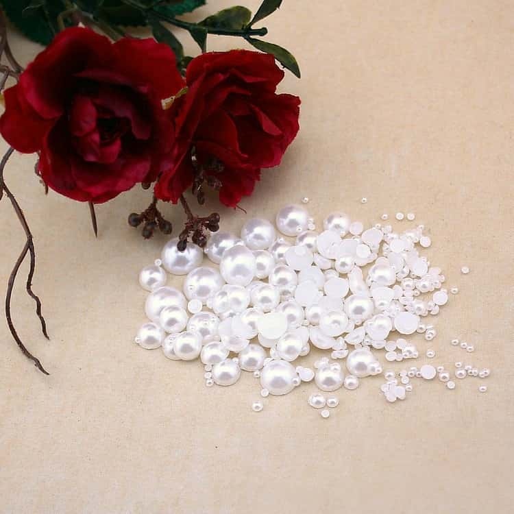 ABS Imitation Pearl Beads, Half Round, Flat Back, Ivory White, 2‑14mm, for Nail Art & DIY Jewelry Accessories
