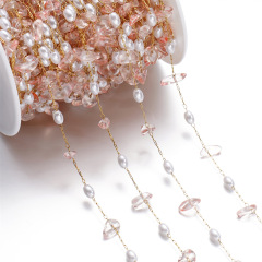 Irregular Chips Pearl Chain‑Gold‑Pink