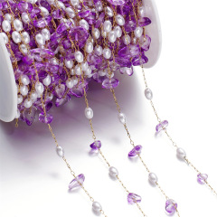 Irregular Chips Pearl Chain‑Gold‑Purple