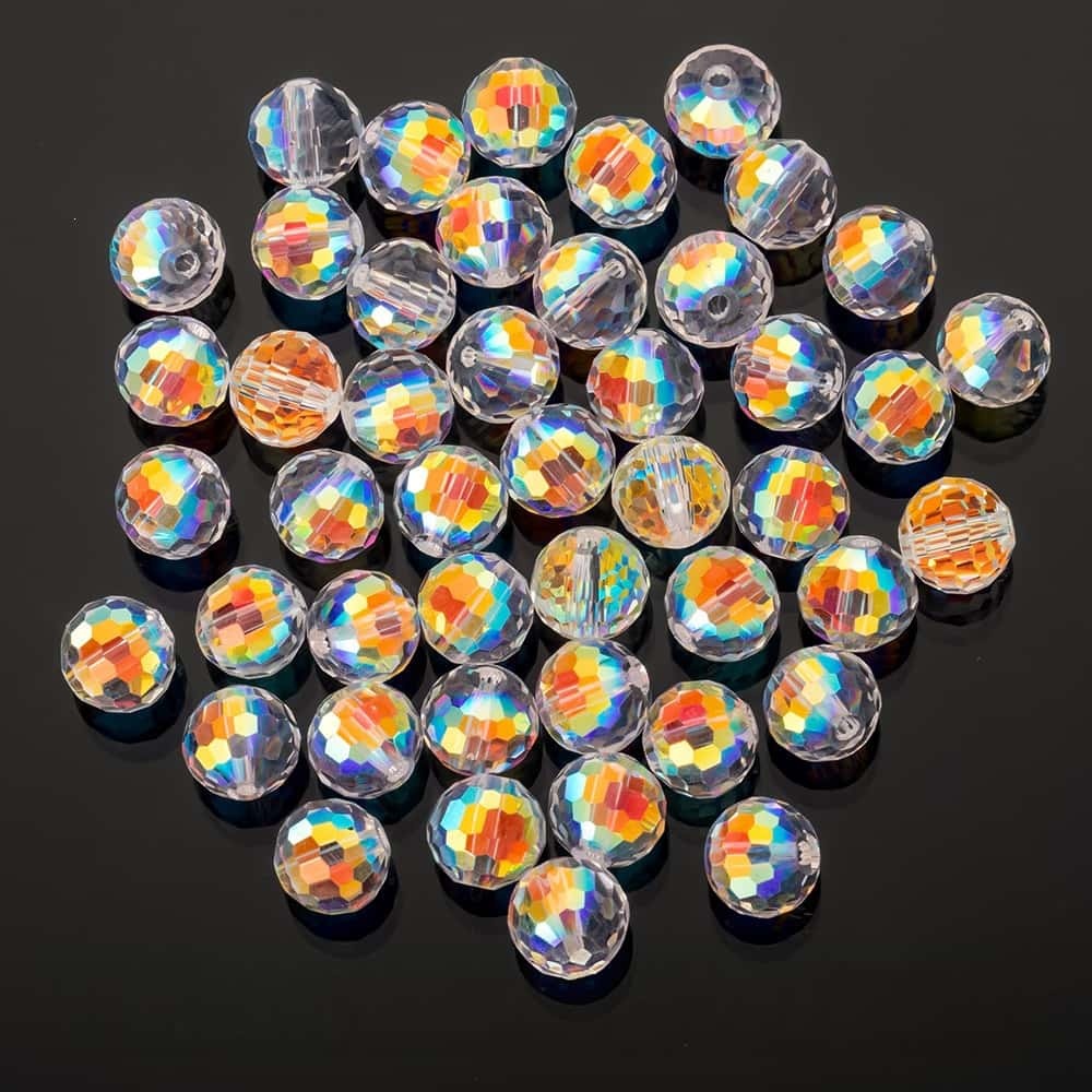 50Pcs, Crystal Glass 96‑Faceted Round Beads, 10mm, Aurora AB, DIY Bracelet Necklace Jewelry Making