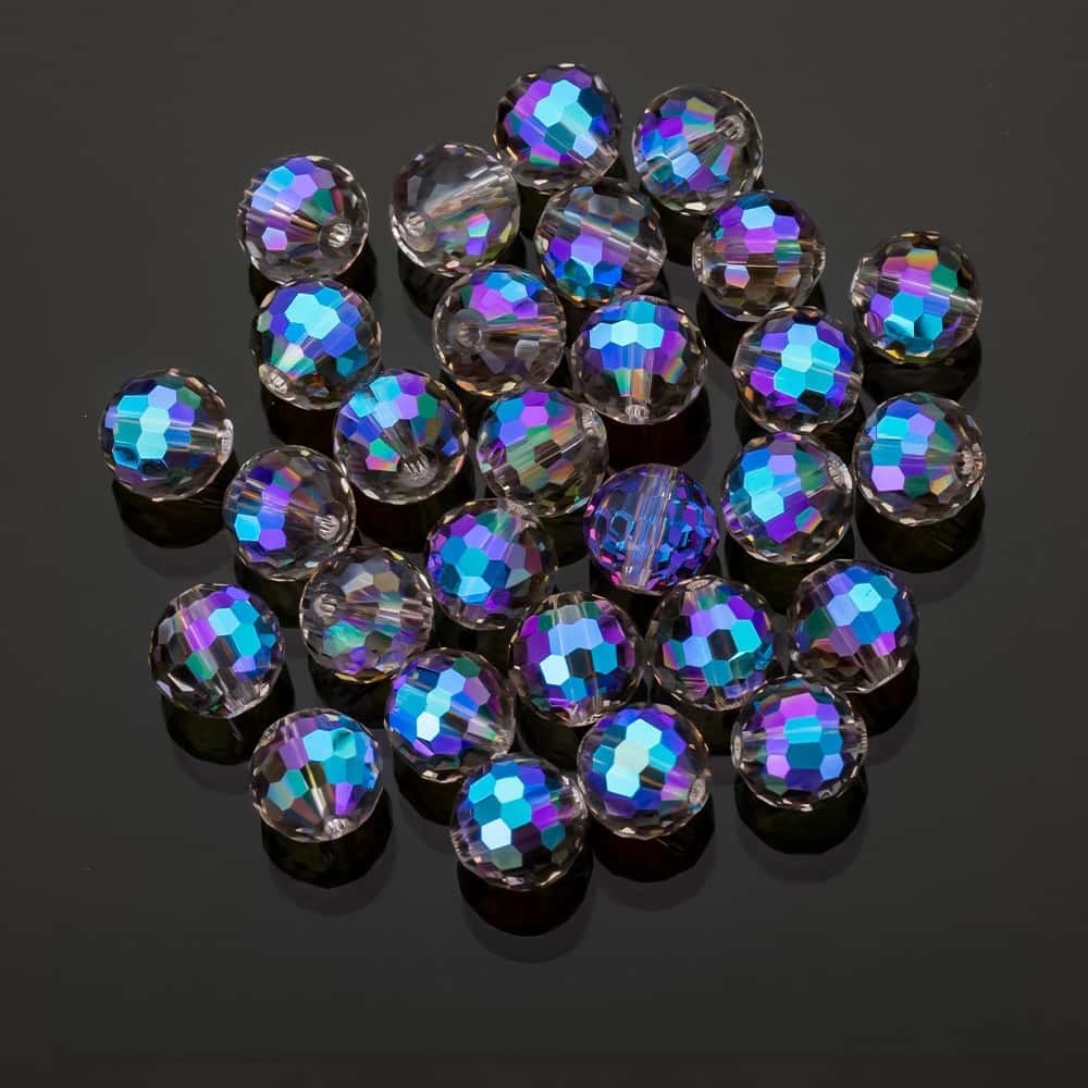 50Pcs, Crystal Glass 96‑Faceted Round Beads, 10mm, Aurora AB, DIY Bracelet Necklace Jewelry Making