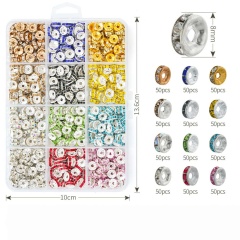 Colorful 8mm Rhinestone Spacer Beads Set, 12‑Grid
