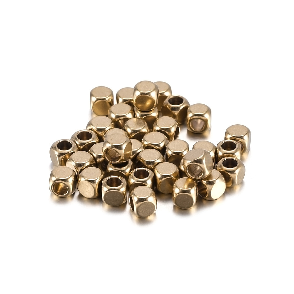 DIY串珠 黄铜珠 2-6mm 光面 穿孔珠子 方珠 18K金属 散珠 间隔珠