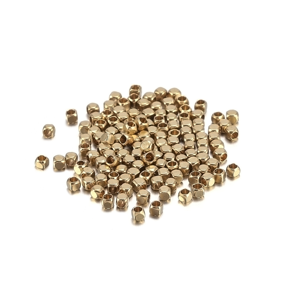 DIY串珠 黄铜珠 2-6mm 光面 穿孔珠子 方珠 18K金属 散珠 间隔珠