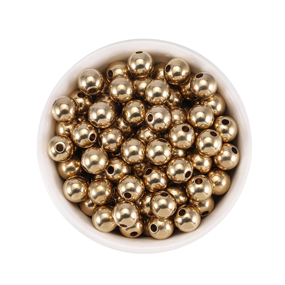 DIY串珠 黄铜珠 3-8mm 光面实心 穿孔珠子 圆珠 18K 散珠 间隔珠