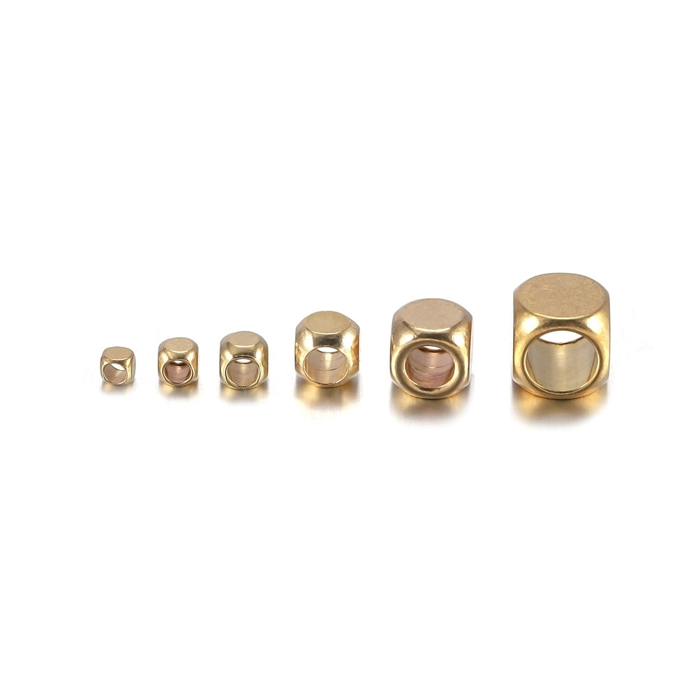 DIY串珠 黄铜珠 2-6mm 光面 穿孔珠子 方珠 18K金属 散珠 间隔珠