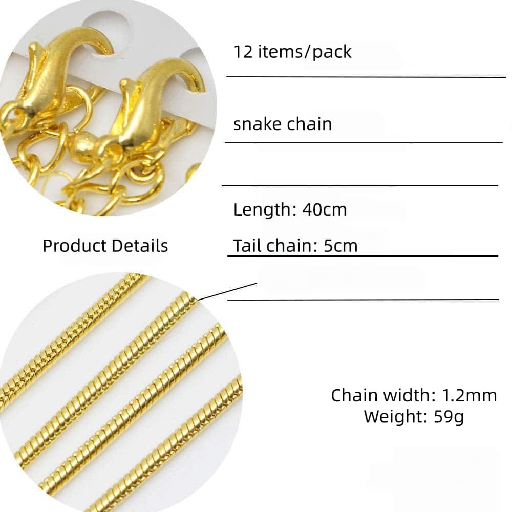 Silver‑Plated Snake Chain, Necklaces With Extension Chain, 1.2mm, 40cm, 12pcs/pack, for DIY Jewelry Making Supplies