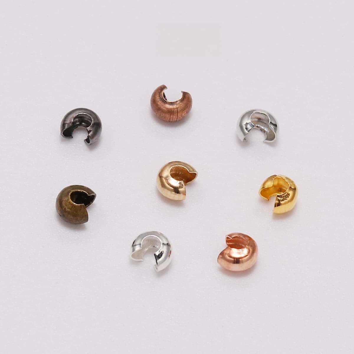 Brass Crimp Covers, C‑Shape Spacer Beads, 3mm / 4mm / 5mm, 100Pcs/Pack