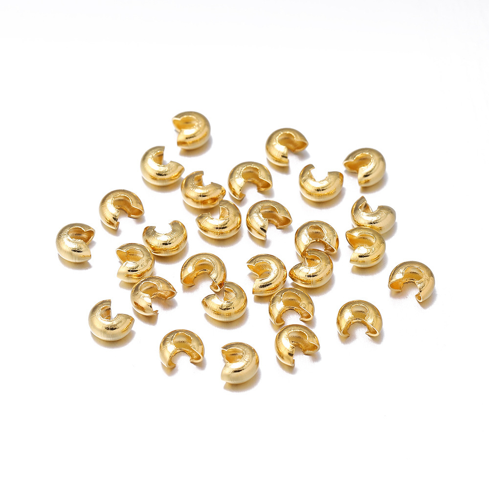 Brass Crimp Covers, C‑Shape Spacer Beads, 3mm / 4mm / 5mm, 100Pcs/Pack