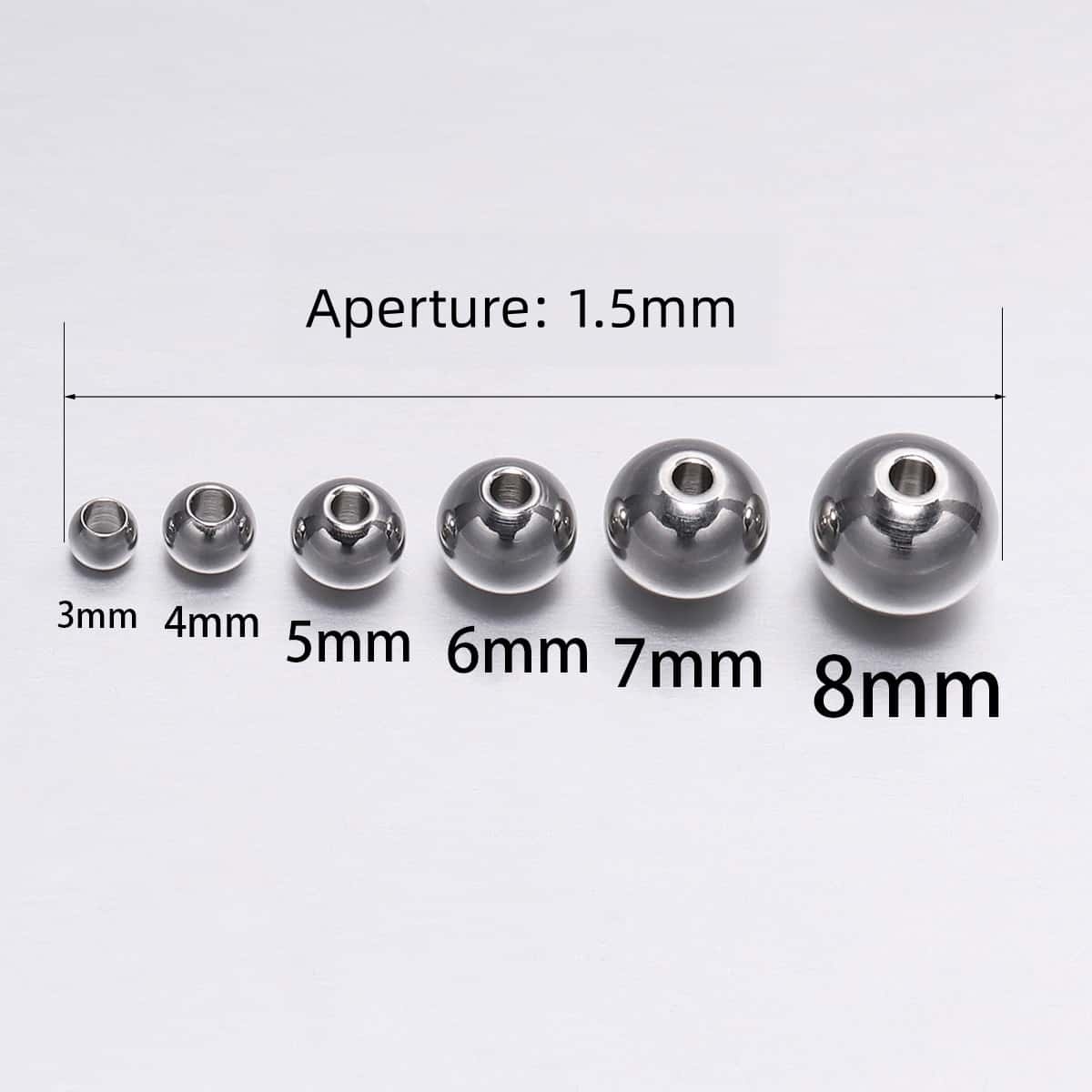 Stainless Steel Spacer Beads, Round Beads, 3‑8mm, Hole:1.5mm, 30‑100Pcs/Pack, for DIY Bracelet Necklace Jewelry Making