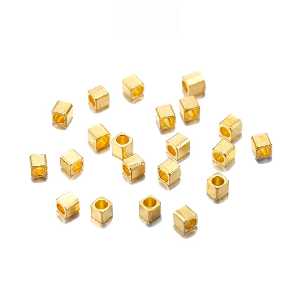 Brass Cube Spacer Beads, Large‑Hole Square Beads, 2*2mm, Hole:0.5mm, 100Pcs/Pack, 5g