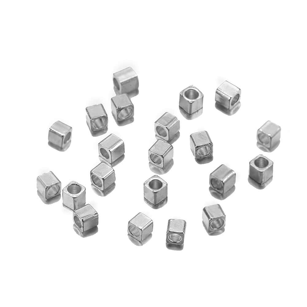 Brass Cube Spacer Beads, Large‑Hole Square Beads, 2*2mm, Hole:0.5mm, 100Pcs/Pack, 5g