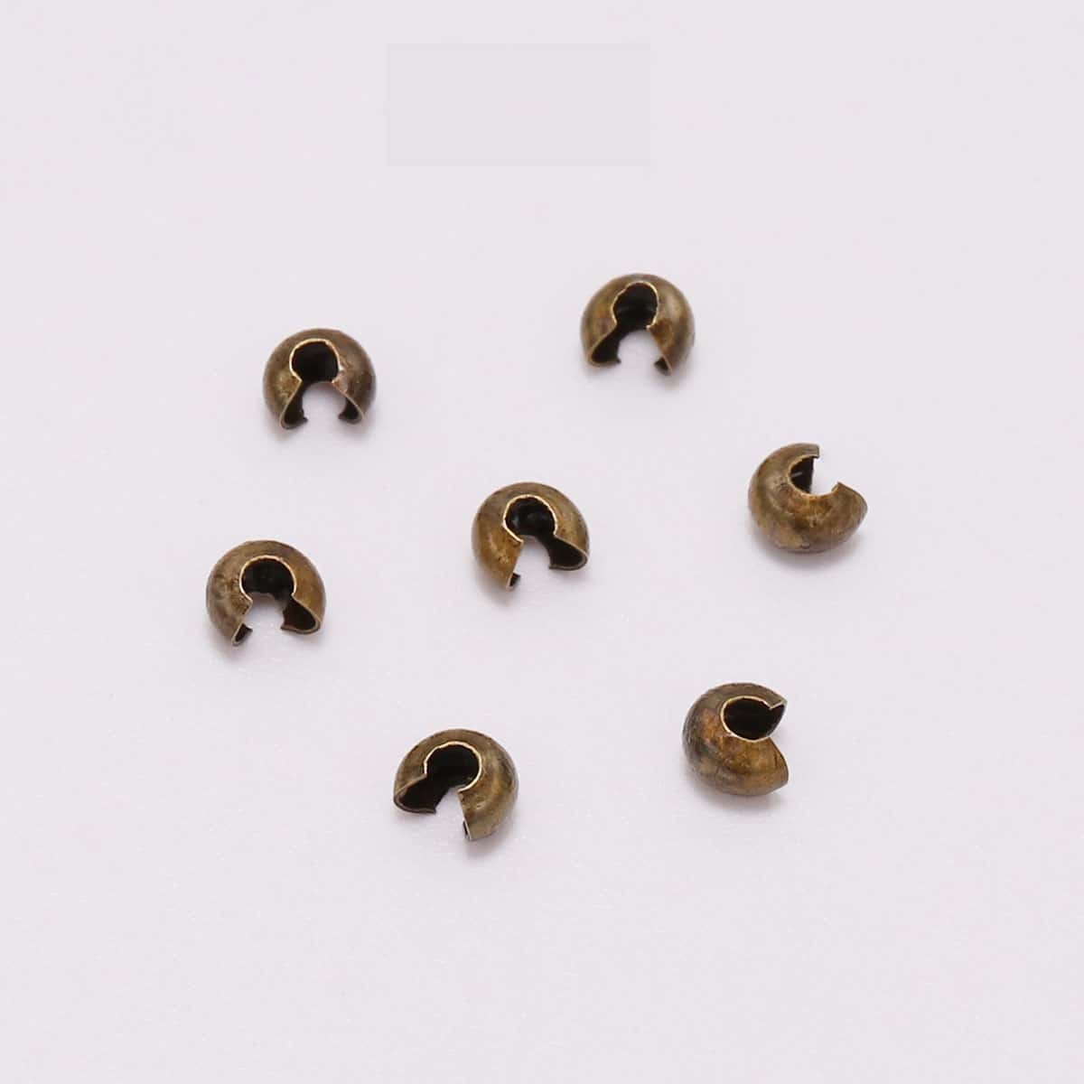 Brass Crimp Covers, C‑Shape Spacer Beads, 3mm / 4mm / 5mm, 100Pcs/Pack