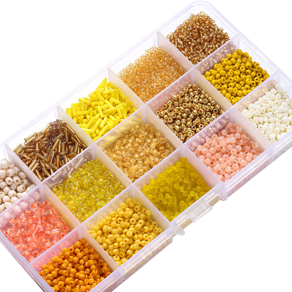 2-7mm15格盒装玻璃米珠彩色串珠套组diy手链项链饰品配件串珠材料