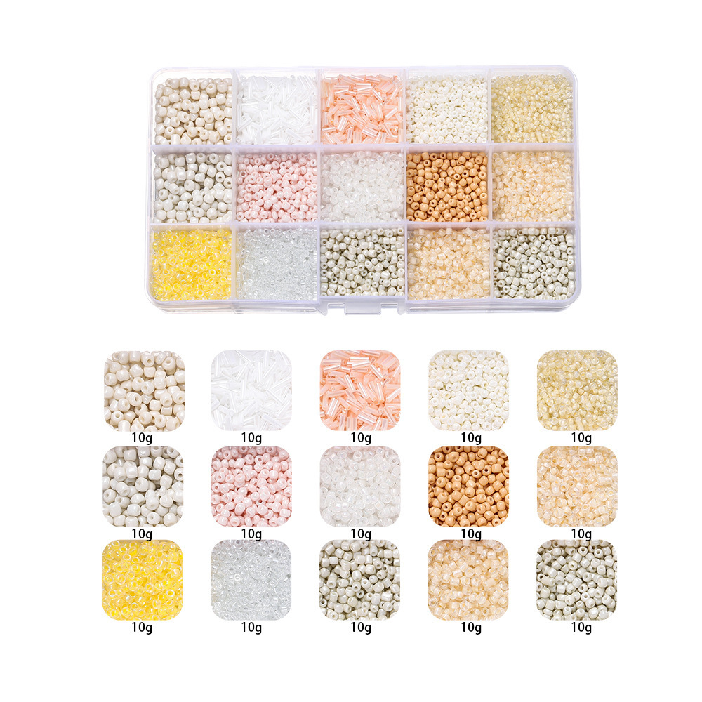 2-7mm15格盒装玻璃米珠彩色串珠套组diy手链项链饰品配件串珠材料