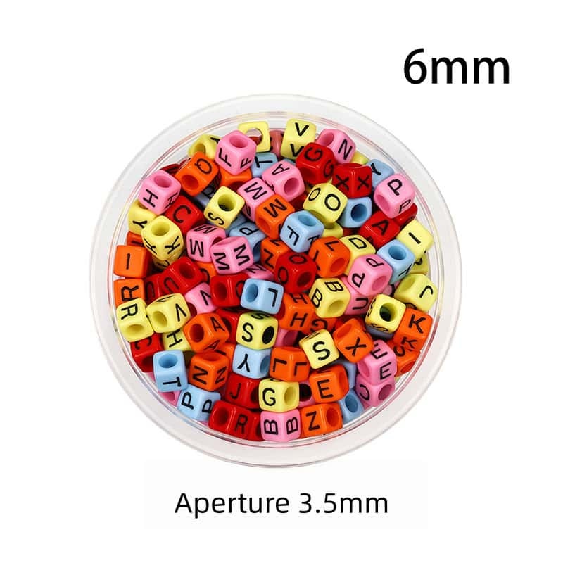 Opaque Acrylic Beads, Large Hole, Square, Alphabet Beads, Hole:3.5mm, 5mm/6mm/7mm, 120Pcs/Pack