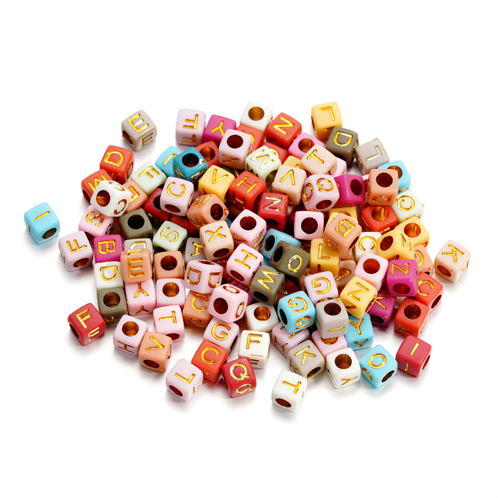 Opaque Acrylic Beads, Large Hole, Square, Alphabet Beads, Hole:3.5mm, 5mm/6mm/7mm, 120Pcs/Pack