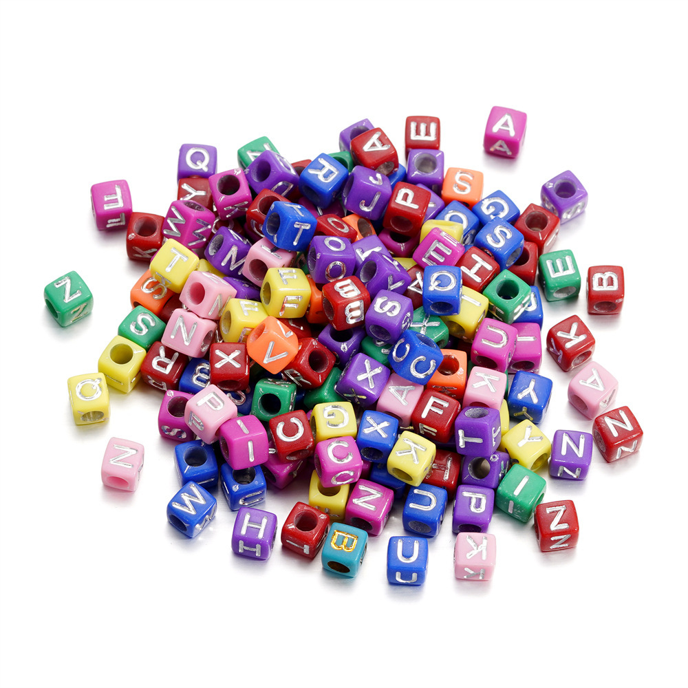 Opaque Acrylic Beads, Large Hole, Square, Alphabet Beads, Hole:3.5mm, 5mm/6mm/7mm, 120Pcs/Pack