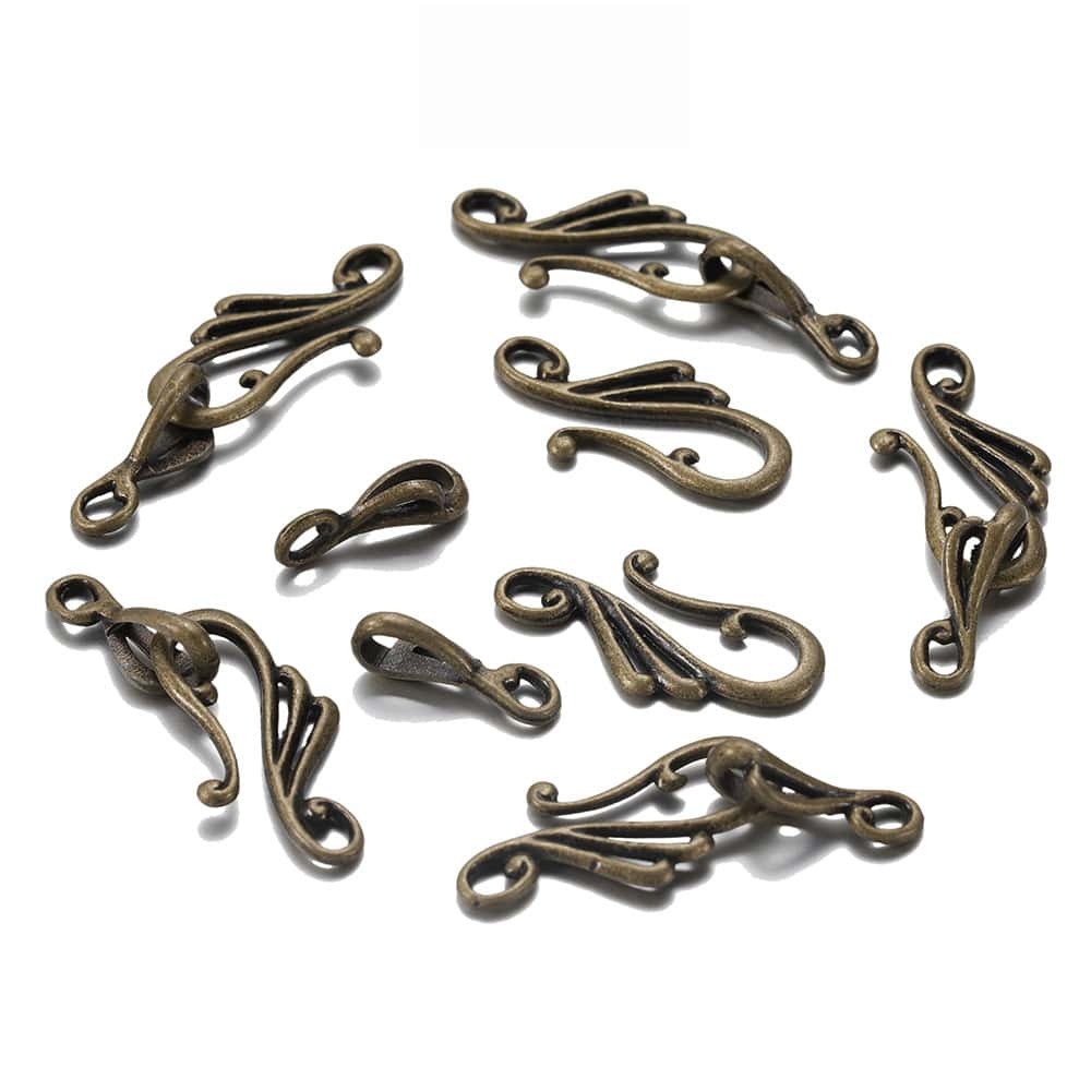 10Sets Zinc Alloy Hook and Eye Clasps, Hook 25x13mm, Eye Clasps 16x5.5mm, Musical Note, about 14g