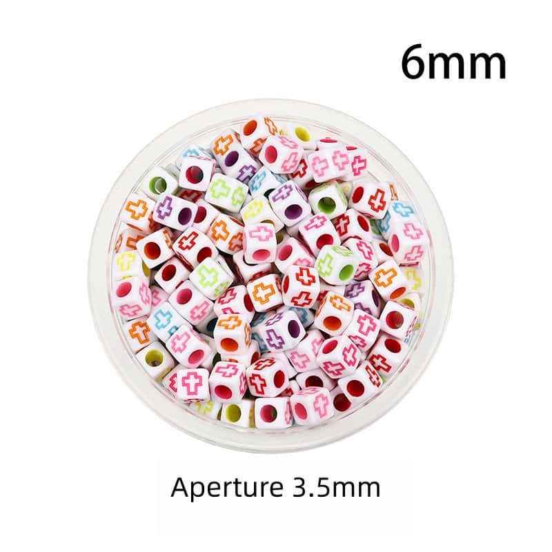 Opaque Acrylic Beads, Large Hole, Square, Alphabet Beads, Hole:3.5mm, 5mm/6mm/7mm, 120Pcs/Pack