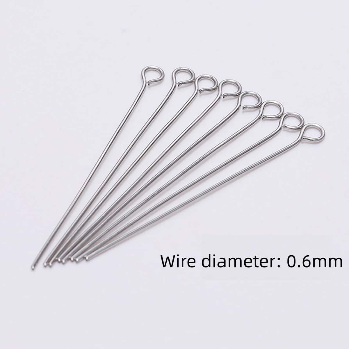 Tarnish Resistant Stainless Steel Eye Pins, Stainless Steel Color, 15‑70x0.6mm, about 100 pcs/pack