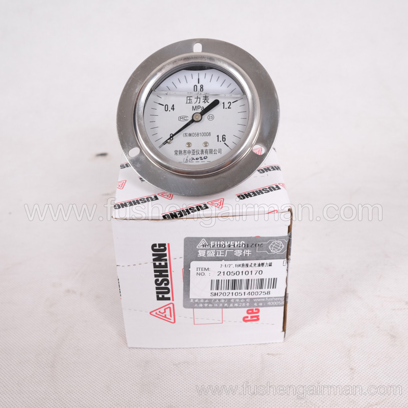 2105010170 Fusheng genuine screw compressor 2-1/2"1.6MPa back connection type oil filling pressure gauge