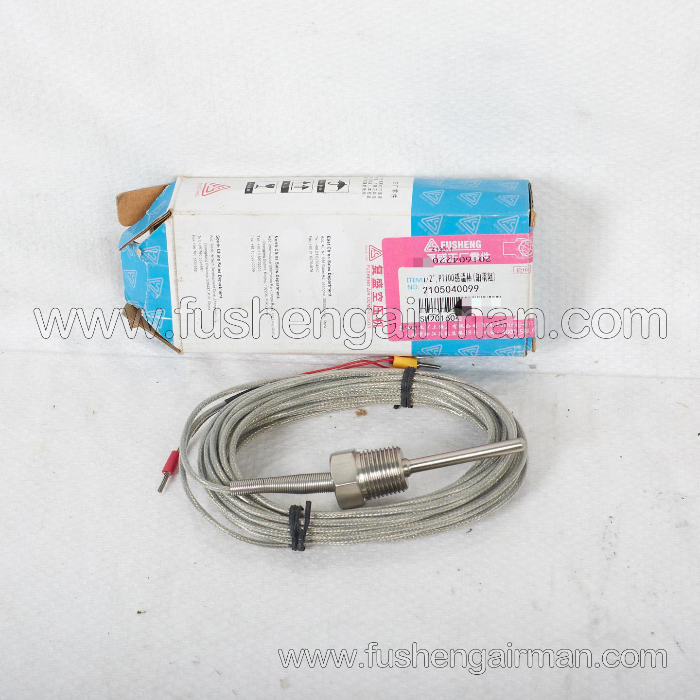 2105040099 Fusheng Screw Air Compressor Genuine Parts 1/2", PT100 Temperature Sensor Probe 4-Core 7M