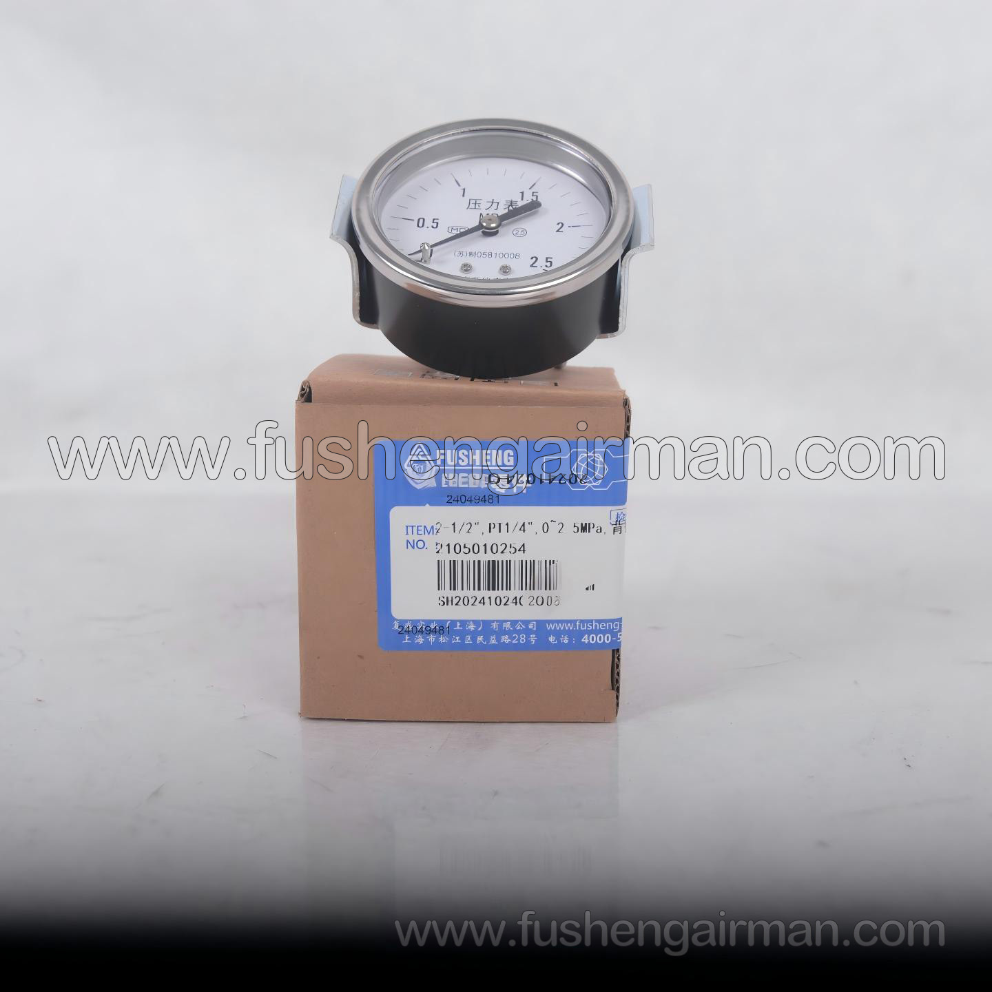 2105010254 Fusheng Air Compressor Genuine 2-1/2, PT1/4, 0~2.5MPa, Rear-Mounted Pressure Gauge