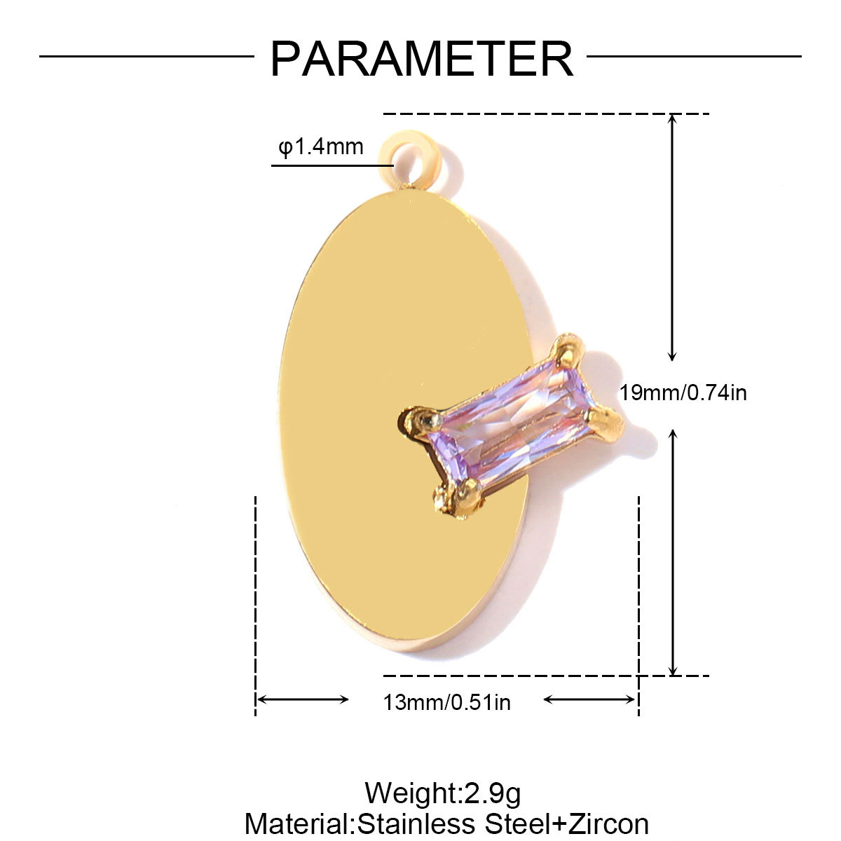 6pcs/pack Stainless Steel Zircon Geometric DIY Bracelet Charms Heart Oval Square Necklace Pendants Women Sun Jewelry Wholesale