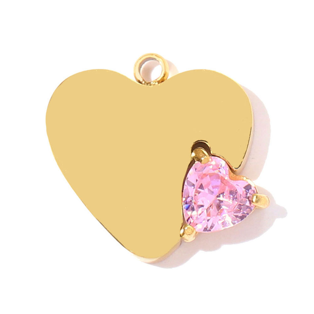 6pcs/pack Stainless Steel Zircon Geometric DIY Bracelet Charms Heart Oval Square Necklace Pendants Women Sun Jewelry Wholesale