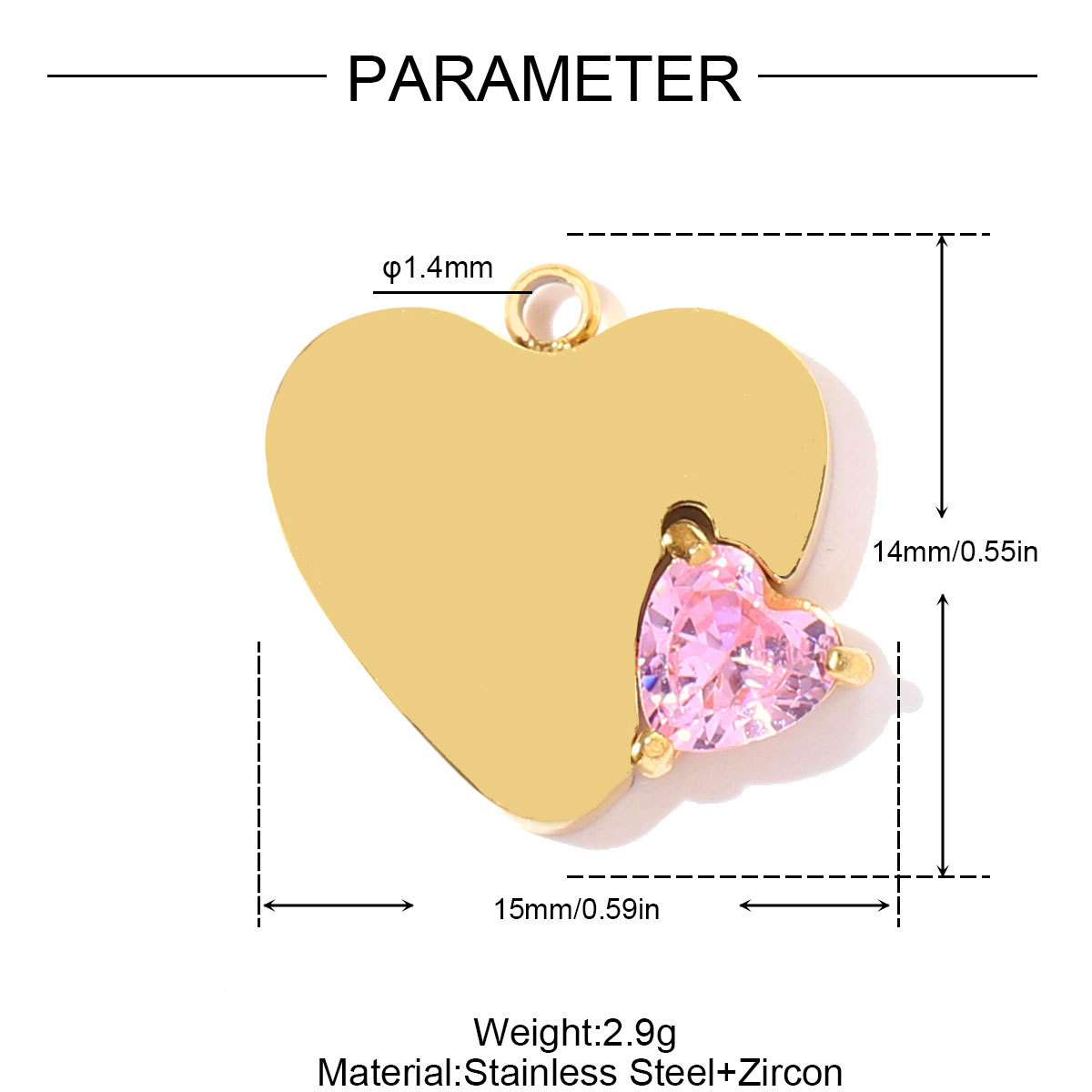 6pcs/pack Stainless Steel Zircon Geometric DIY Bracelet Charms Heart Oval Square Necklace Pendants Women Sun Jewelry Wholesale
