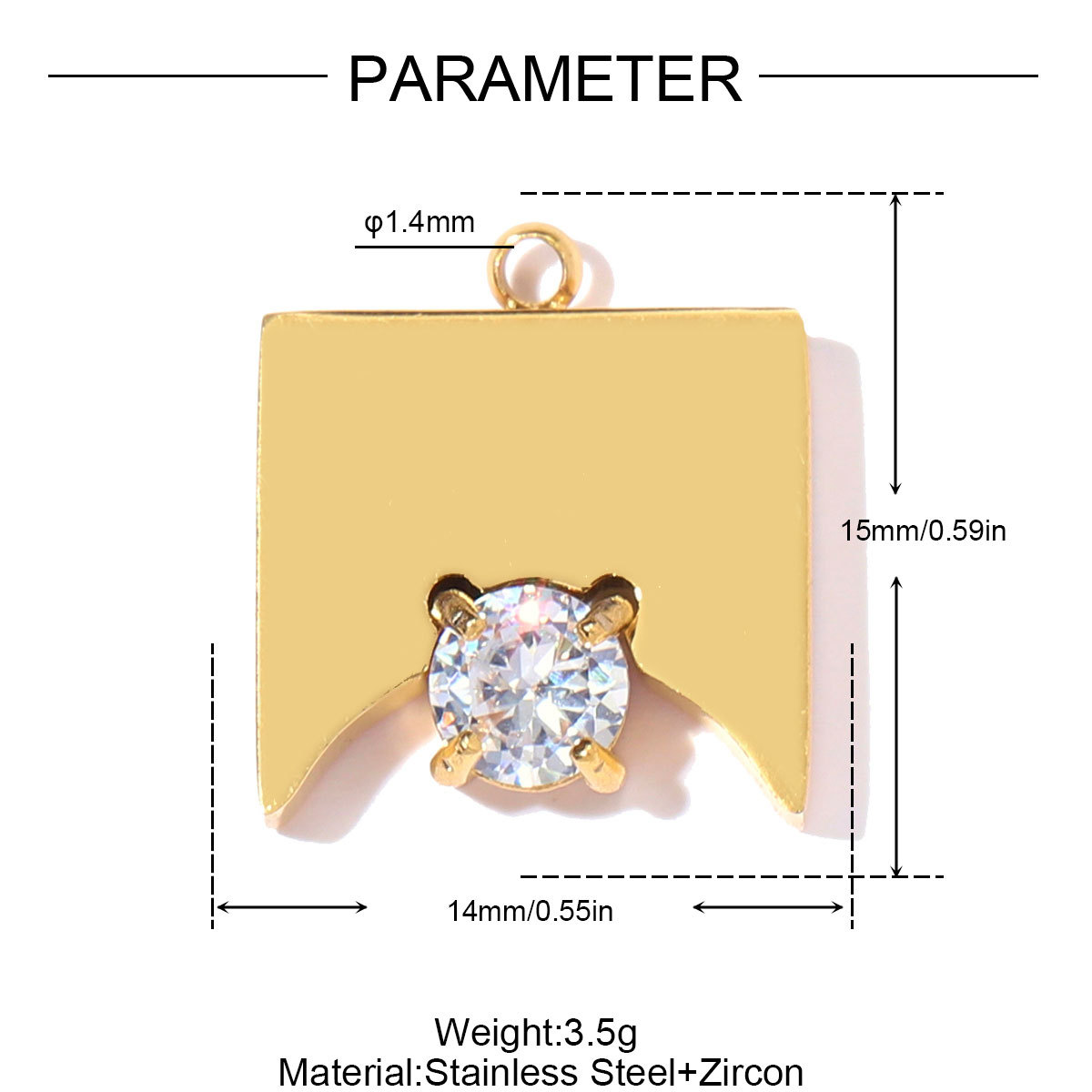 6pcs/pack Stainless Steel Zircon Geometric DIY Bracelet Charms Heart Oval Square Necklace Pendants Women Sun Jewelry Wholesale