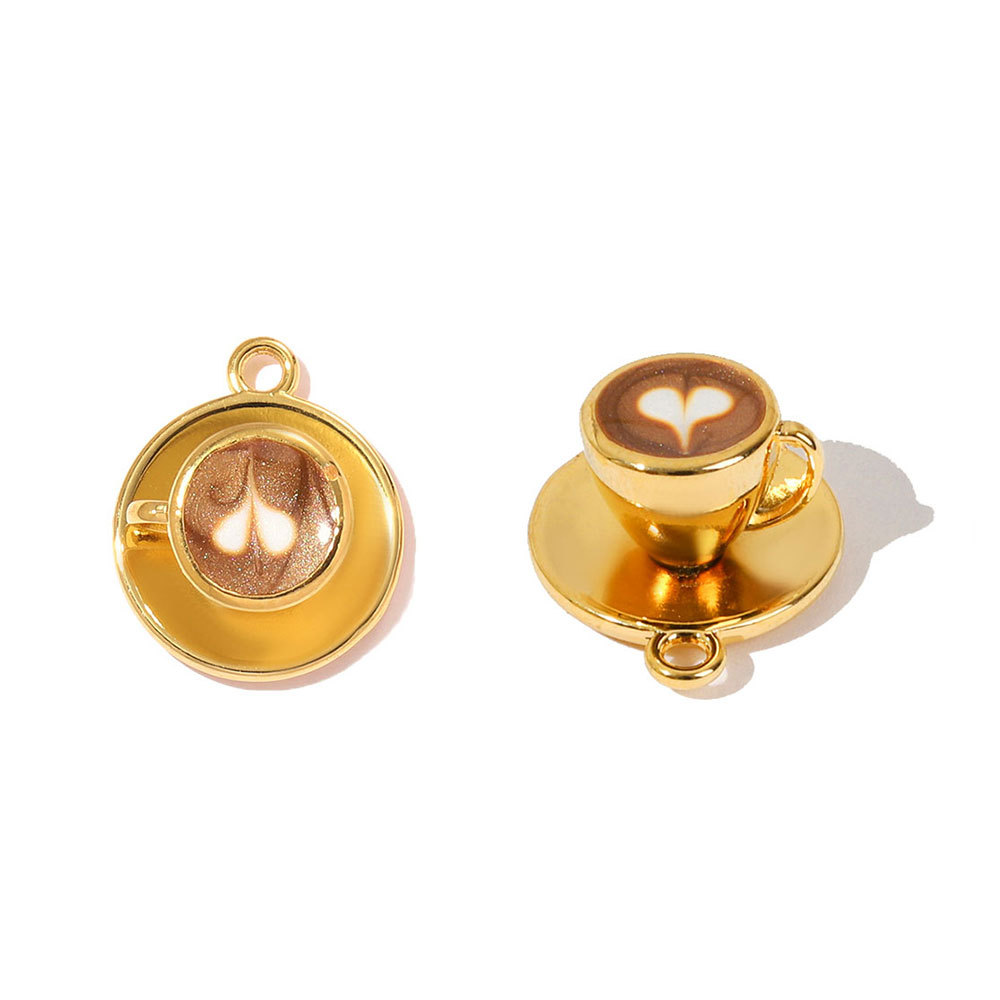 6pcs/pack Stainless Steel Cappuccino Coffee Cup DIY Charms Oval Circle Necklace Pendants Women Astronaut Heart Jewelry Wholesale