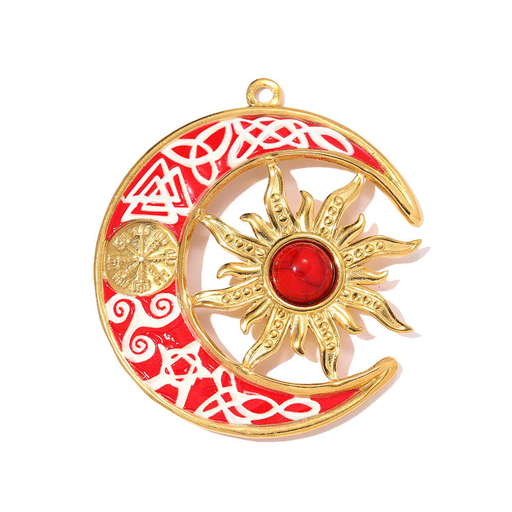 6pcs/pack Stainless Steel Crescent Moon Sun DIY Charms Hollow Flower Necklace Pendants Women Swirl Circle Jewelry Wholesale