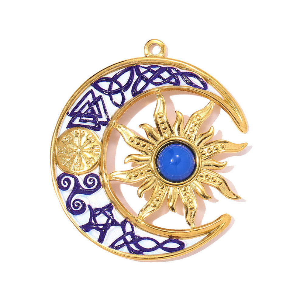 6pcs/pack Stainless Steel Crescent Moon Sun DIY Charms Hollow Flower Necklace Pendants Women Swirl Circle Jewelry Wholesale