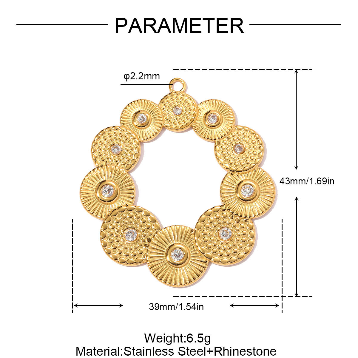 6pcs/pack Stainless Steel Crescent Moon Sun DIY Charms Hollow Flower Necklace Pendants Women Swirl Circle Jewelry Wholesale