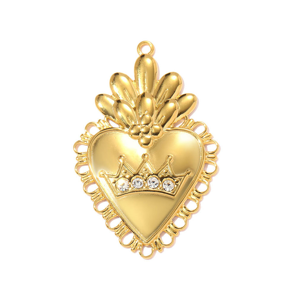 6pcs/pack Stainless Steel Crown Love Heart DIY Charm Rhinestone Clover Flower Necklace Pendant Women Eye Guitar Jewelry Wholesale