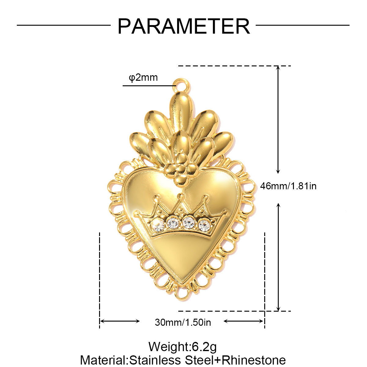6pcs/pack Stainless Steel Crown Love Heart DIY Charm Rhinestone Clover Flower Necklace Pendant Women Eye Guitar Jewelry Wholesale