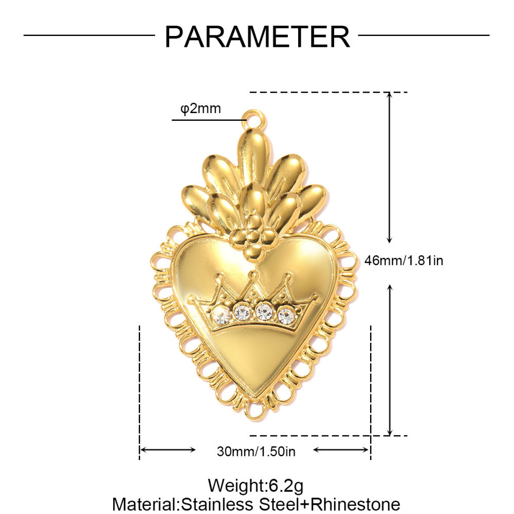 6pcs/pack Stainless Steel Crown Love Heart DIY Charm Rhinestone Clover Flower Necklace Pendant Women Eye Guitar Jewelry Wholesale