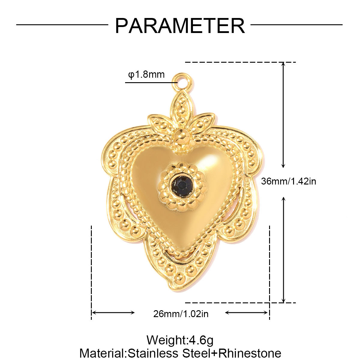 6pcs/pack Stainless Steel Crown Love Heart DIY Charm Rhinestone Clover Flower Necklace Pendant Women Eye Guitar Jewelry Wholesale