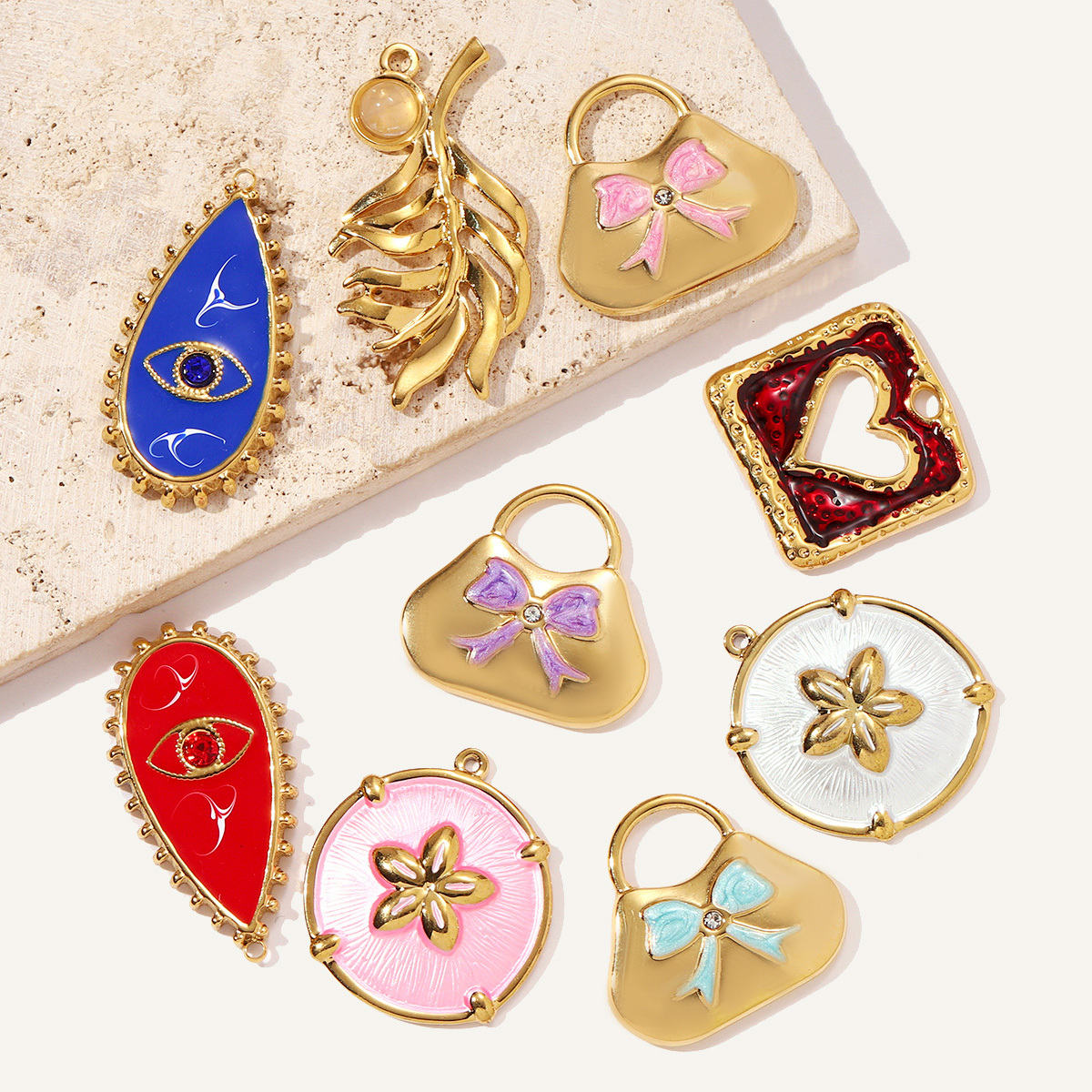 6pcs/pack Stainless Steel Waterdroop Evil Eye DIY Charm Knot Hand Bag Necklace Pendant Women Love Heart Jewelry Wholesale