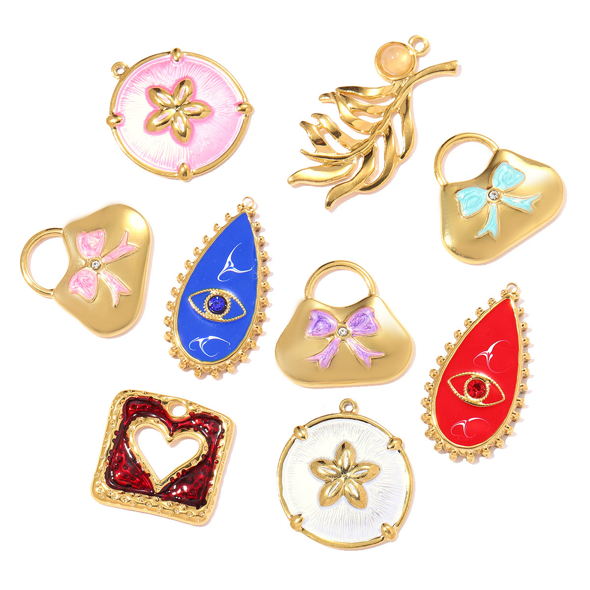 6pcs/pack Stainless Steel Waterdroop Evil Eye DIY Charm Knot Hand Bag Necklace Pendant Women Love Heart Jewelry Wholesale
