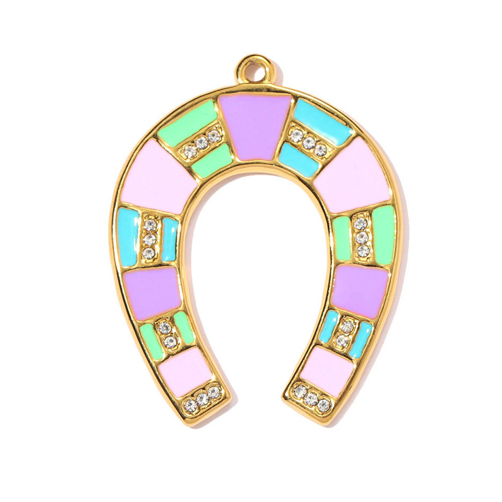 6pcs/pack Stainless Steel Enamel Horseshoe DIY Charms Hollow Clover Necklace Pendant Women Suqare Heart Jewelry Wholesale