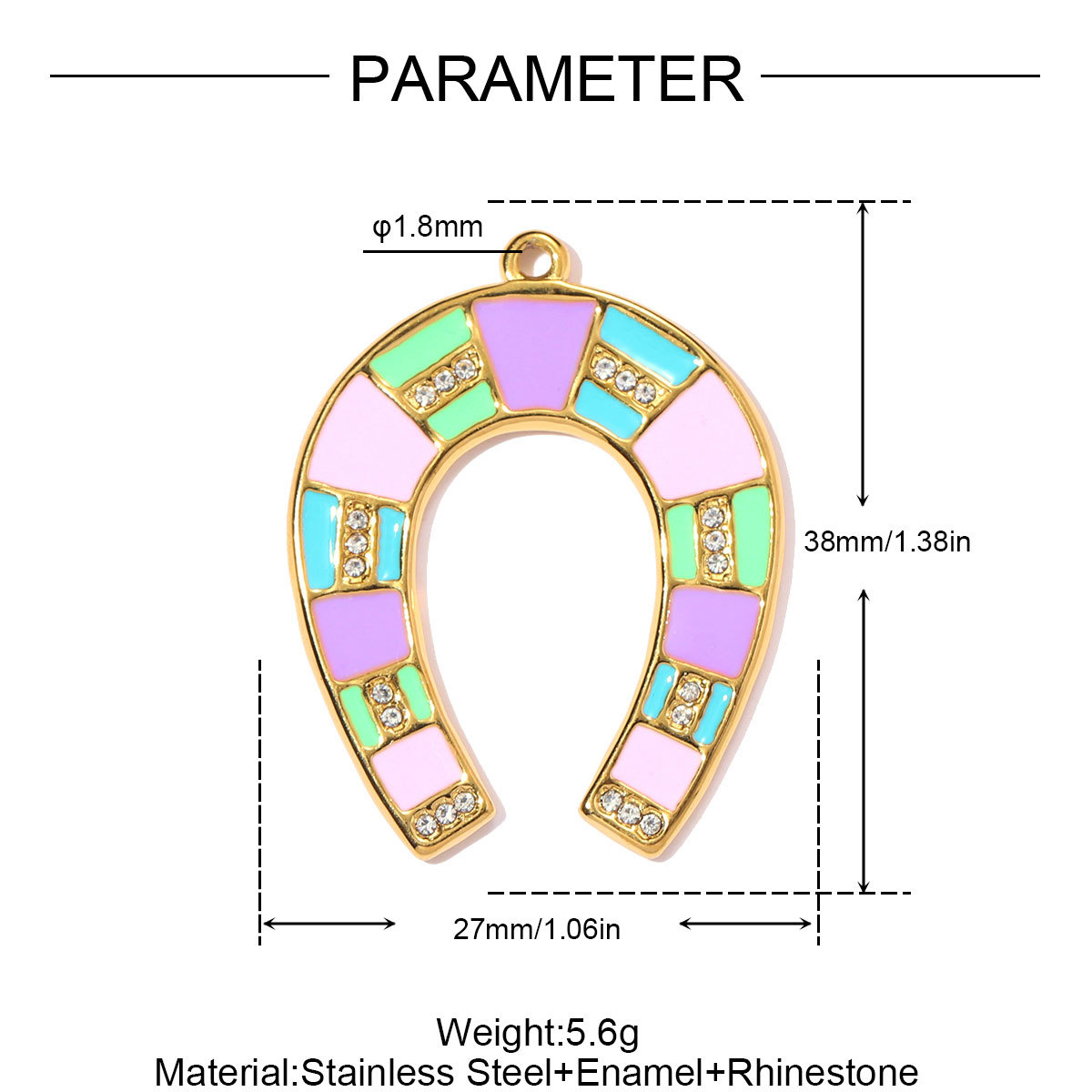 6pcs/pack Stainless Steel Enamel Horseshoe DIY Charms Hollow Clover Necklace Pendant Women Suqare Heart Jewelry Wholesale