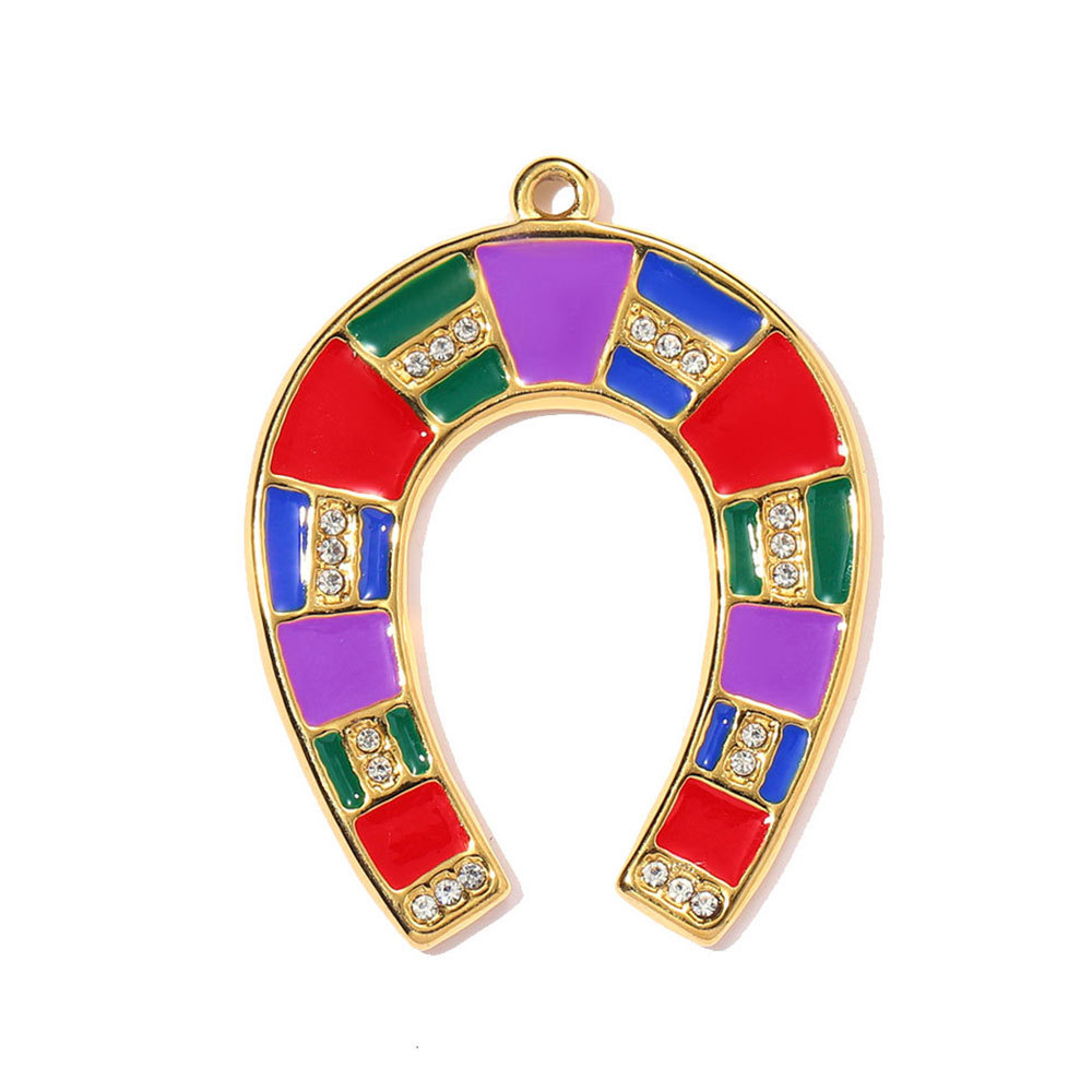 6pcs/pack Stainless Steel Enamel Horseshoe DIY Charms Hollow Clover Necklace Pendant Women Suqare Heart Jewelry Wholesale