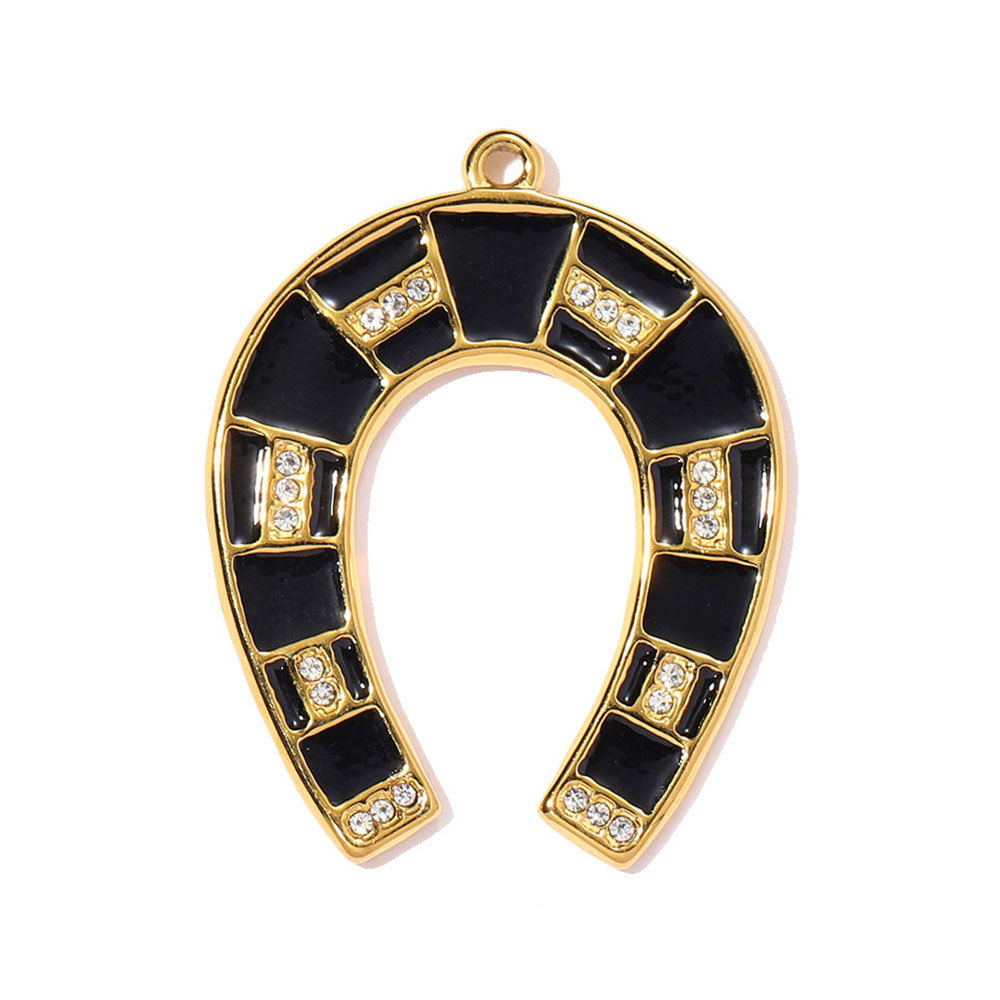 6pcs/pack Stainless Steel Enamel Horseshoe DIY Charms Hollow Clover Necklace Pendant Women Suqare Heart Jewelry Wholesale